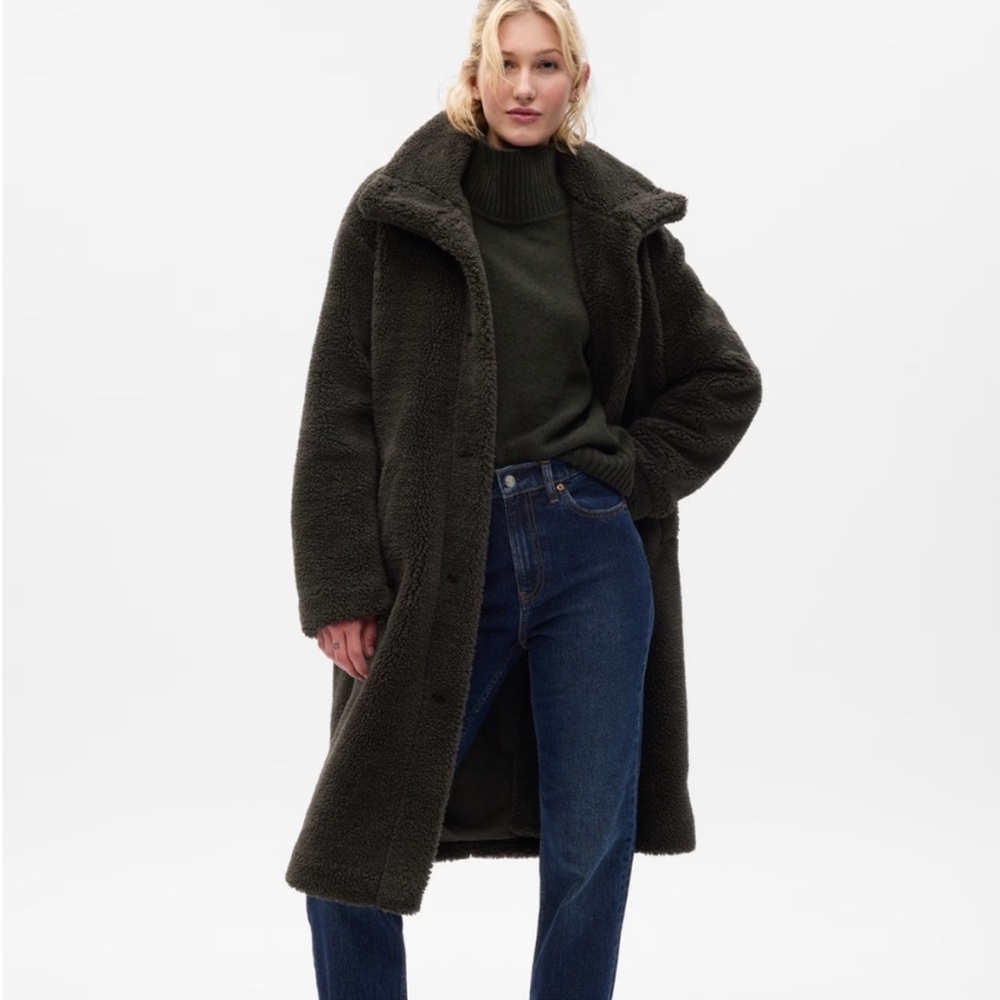 Gap long Sherpa coat mistletoe green